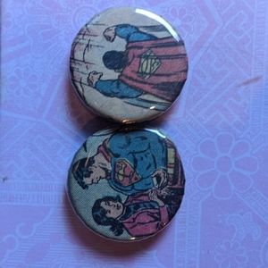 Pins made from vintage Superman comics